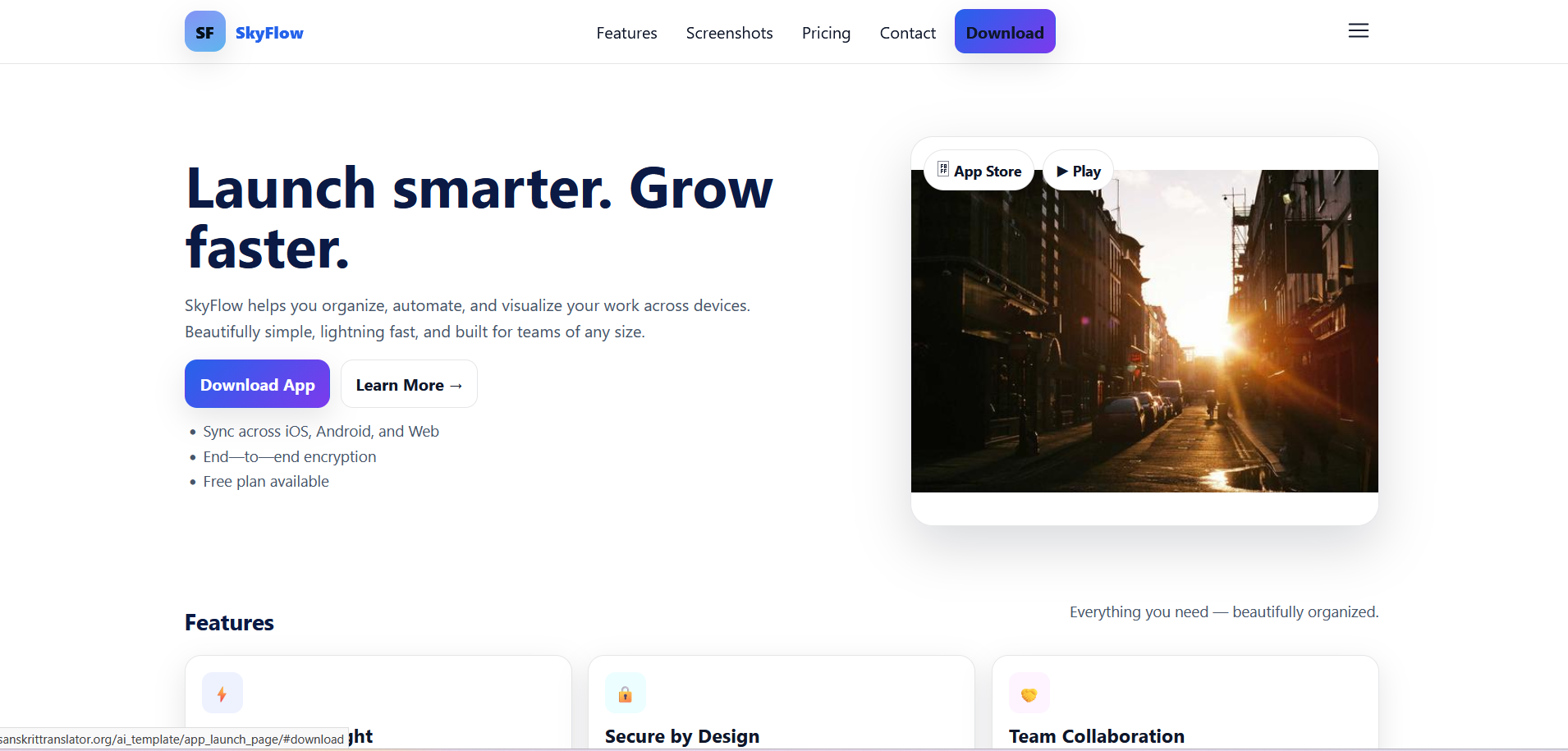 app launch page
